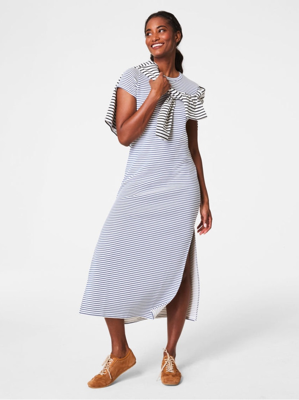 SPANX AirEssentials Maxi Dress White Blue Striped SIZE XL super soft